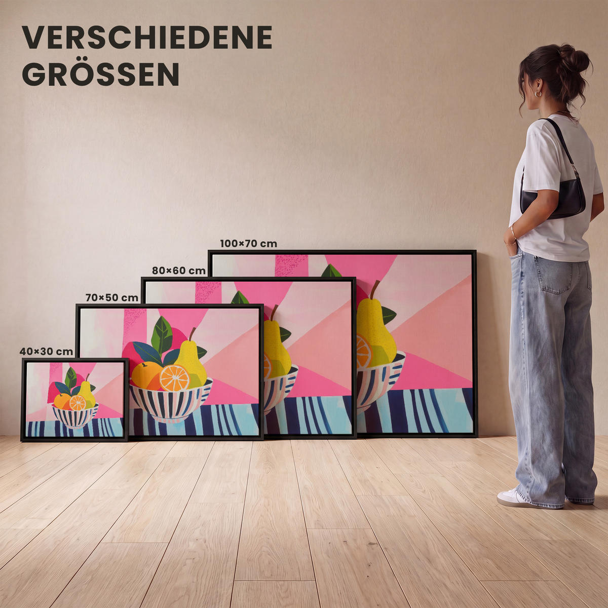 LEINWAND Bilder mit Rahmen - Obst - Abstrakter Hintergrund - Rosa - 40x30 - Pink, Textil (40/30cm) - MuchoWow