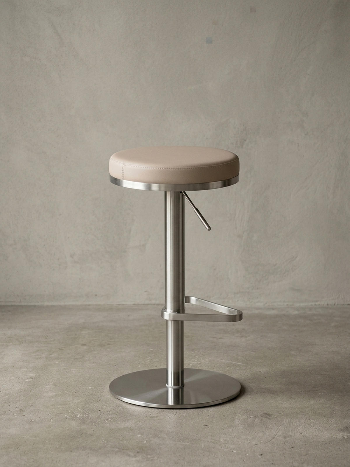 BARHOCKER Höhenverstellbar Gepolstert Triangel-Fußablage ELBE, Beige 38x38x82 cm - Beige/Silberfarben, Kunststoff/Textil (38/82/38cm) - KADIMA DESIGN