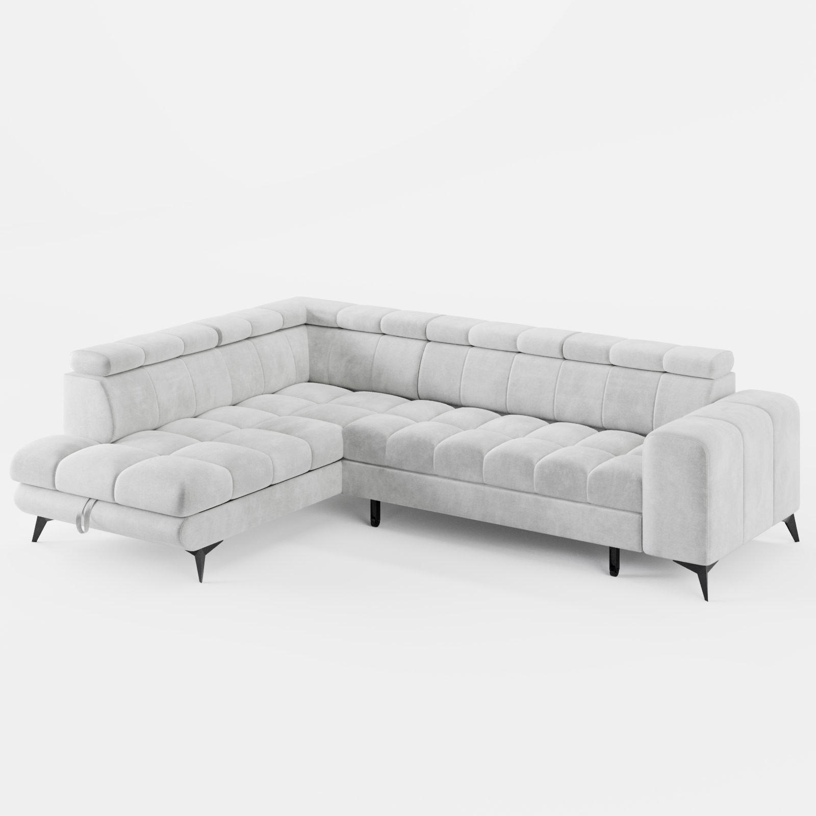 ECKSOFA CANDY CANE Links Hellgrau Velours-Stoff mit Schlaffunktion und Bettkasten - Hellgrau, Textil (264/192cm) - Barchello