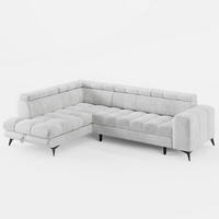 ECKSOFA CANDY CANE Links Hellgrau Velours-Stoff mit Schlaffunktion und Bettkasten - Hellgrau, Textil (264/192cm) - Barchello