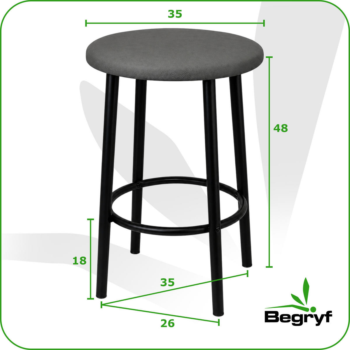 BARHOCKER 2er Set Kunstleder Metall Grau schwarz rund 35x35x48 cm - Schwarz/Grau, Metall (35/48/35cm) - Begryf