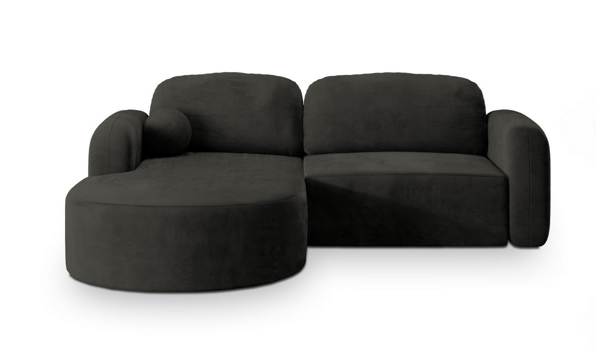 ECKSOFA AMILIA M L-S Schwarz Velours-Stoff mit Schlaffunktion - Schwarz, Holz (263/174cm) - MASSENO