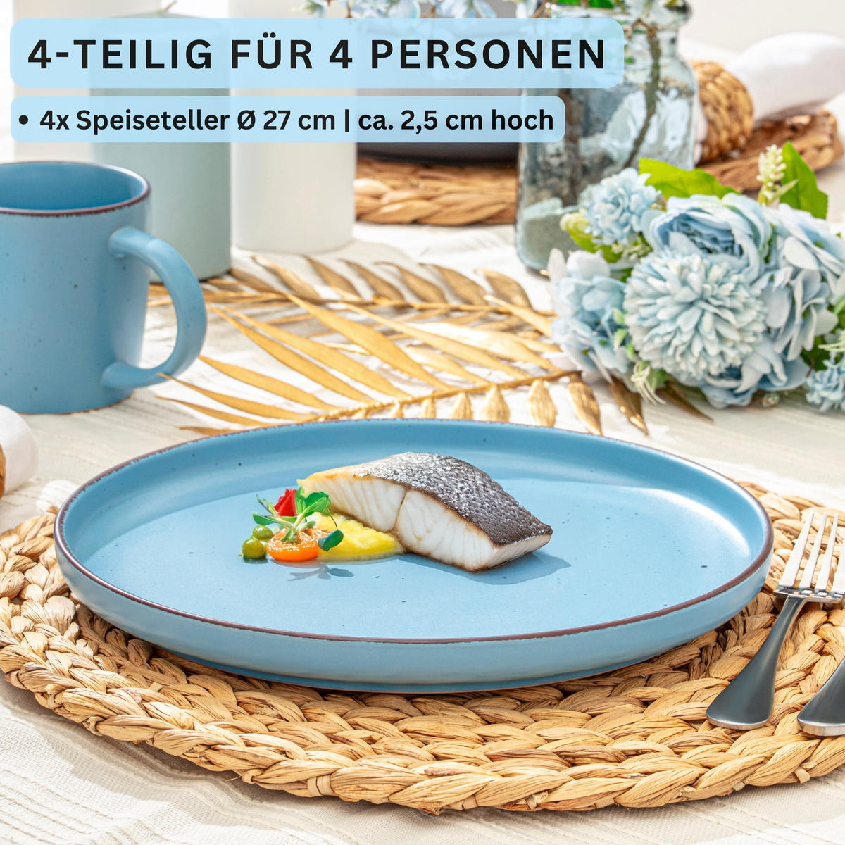SPEISETELLER BOMBAY SAPHIR - 4 teilig aus Steingut - Blau, Stein (27cm) - Sänger