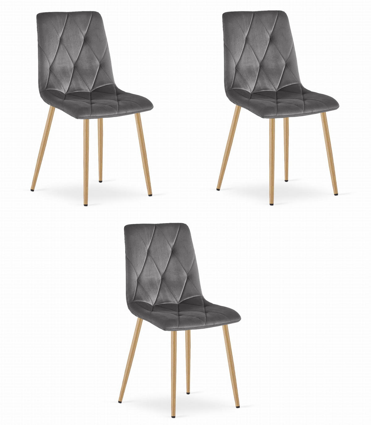 ESSZIMMERSTUHL 3-er Set TYRA dunkelgrauer Sitz, Beine in Holzfarbe - Dunkelgrau/Eichefarben, Textil (44.5/87/54.5cm) - Valora