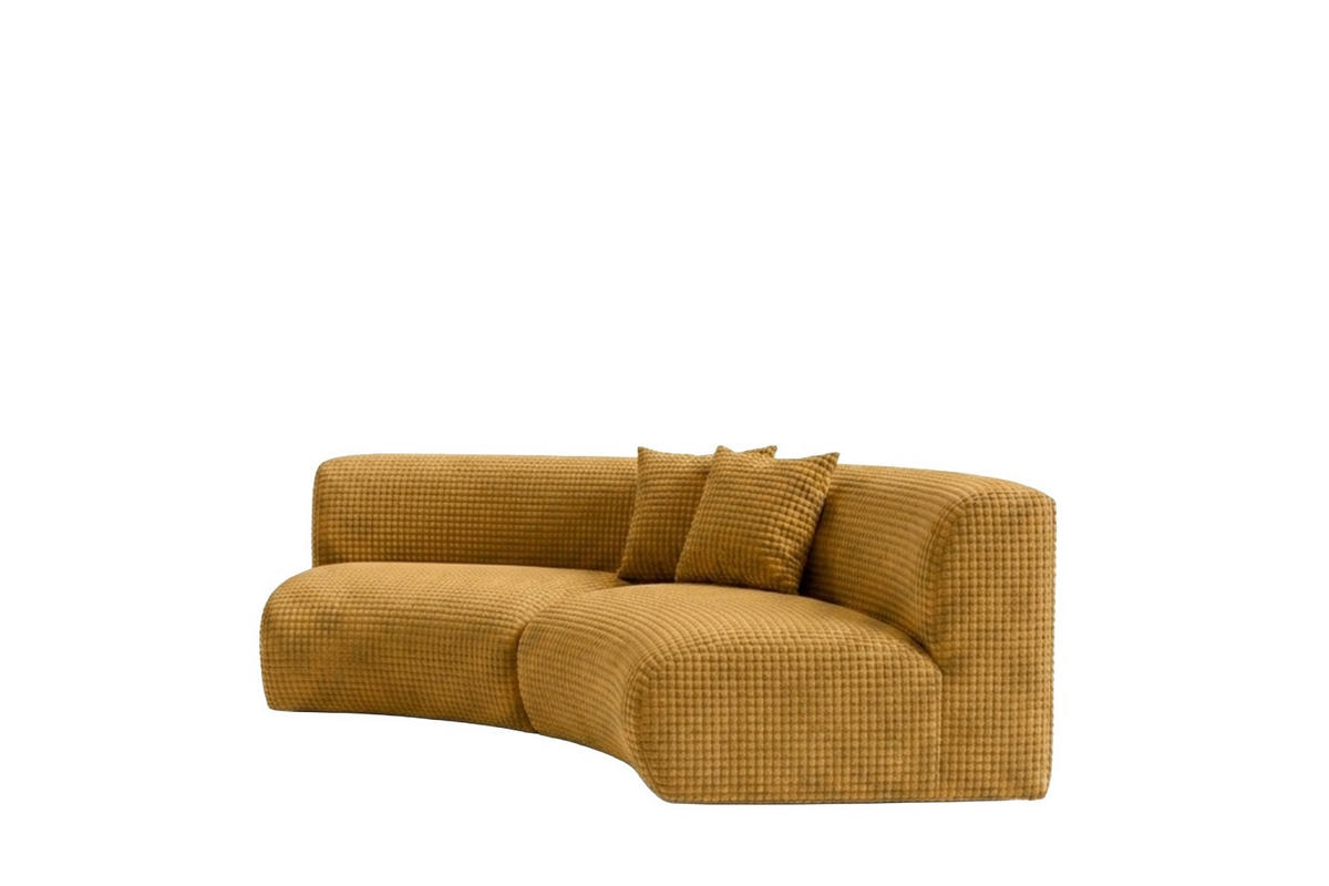 SOFA Round, Chenille-Stoff Cremona, Golden, GRETA - Goldfarben, Holz (294/70/89cm) - Kaiser Möbel