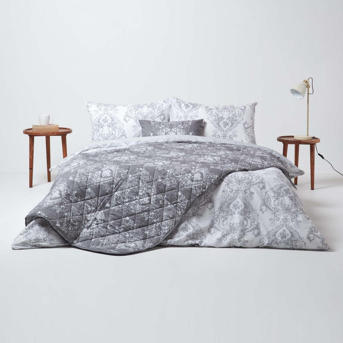 WENDEBETTWÄSCHE Toile-De-Jouy - Grau, Textil (135/200cm) - Homescapes