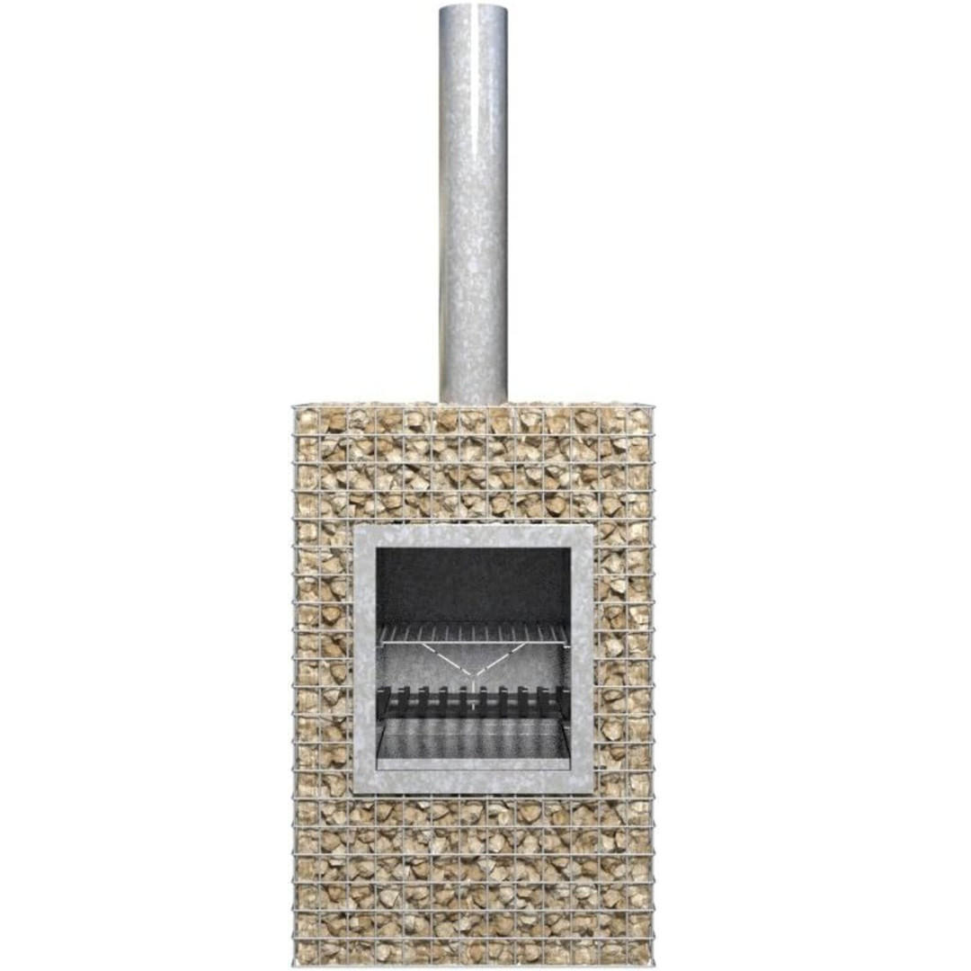 GARTENKAMIN & GRILL – Barbecook Ferro 480– Gabionenkamin, Feuerstelle, Stahlkorb Kamin, Outdoor Grill, Holzkohlegrill Terrassenkamin, Feuerschale - Hellgelb, Metall (66/100.5/40cm)