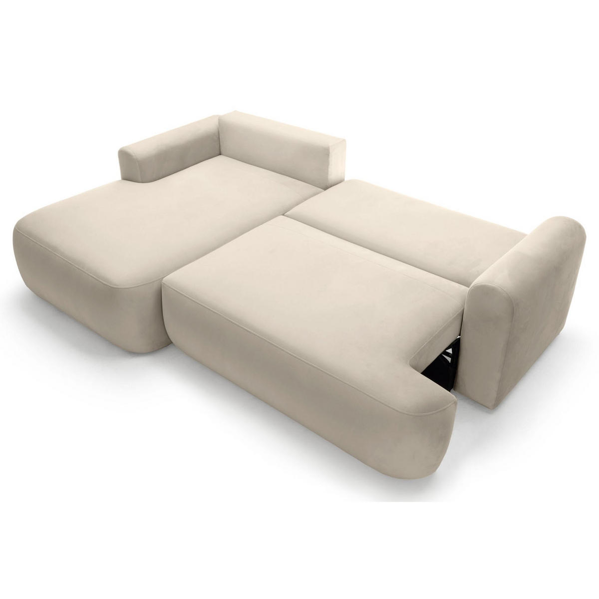 ECKSOFA Ovo Hellbeige mit wasserabweisendem Samtbezug - Ecru/Schwarz, Kunststoff/Textil (260/165cm) - Selsey