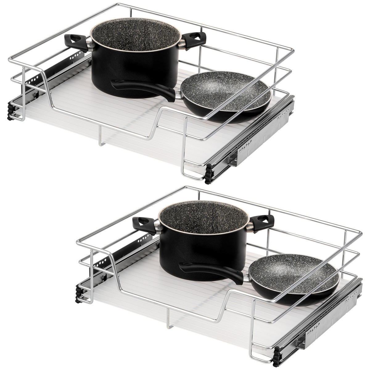 TELESKOPSCHUBLADEN (2er Set), für 60 cm Schrank, Metall, Chrom - Chromfarben, Metall (57/14/44cm) - bremermann