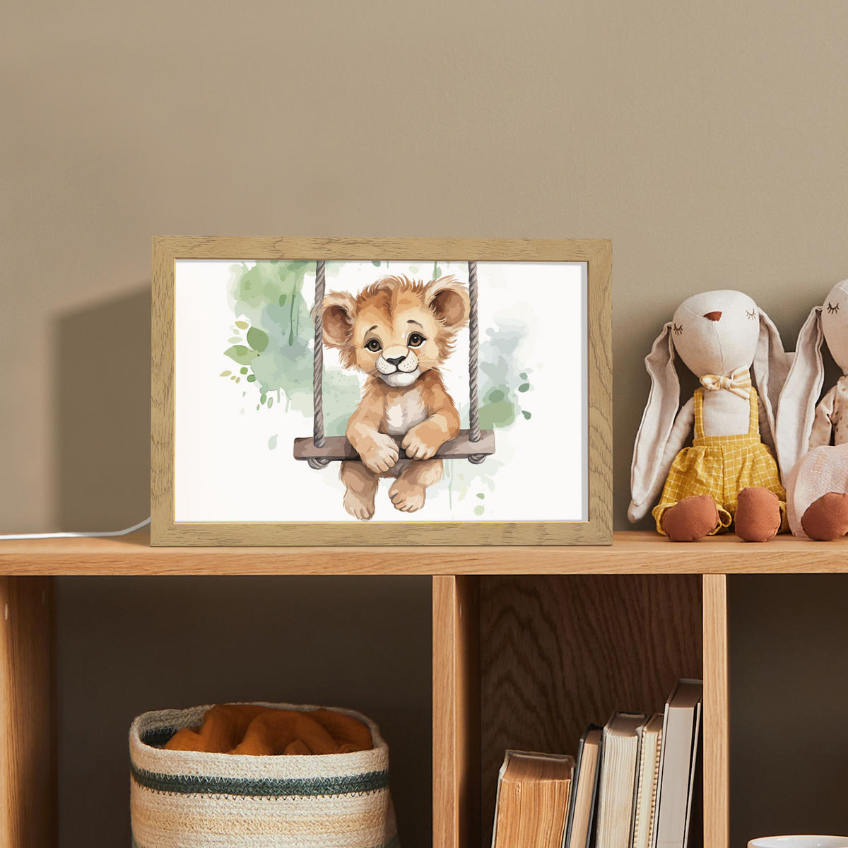 NACHTTISCHLAMPE Löwe - Tier - Kinder - Dschungel 30x20 cm - Weiß, Holzwerkstoff (8/30/20cm)