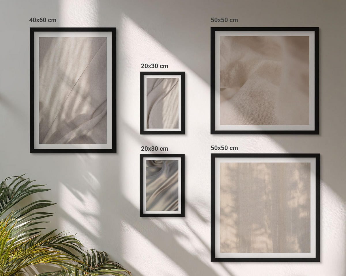 WANDBILDER 5er-Set - 50x50 cm & 20x30 cm & 40x60 cm Schwarzer Rahmen - Nahaufnahme von natürlichen Boho-Stoffen - Schwarz, Kunststoff (40/60cm) - ArtPrintCave