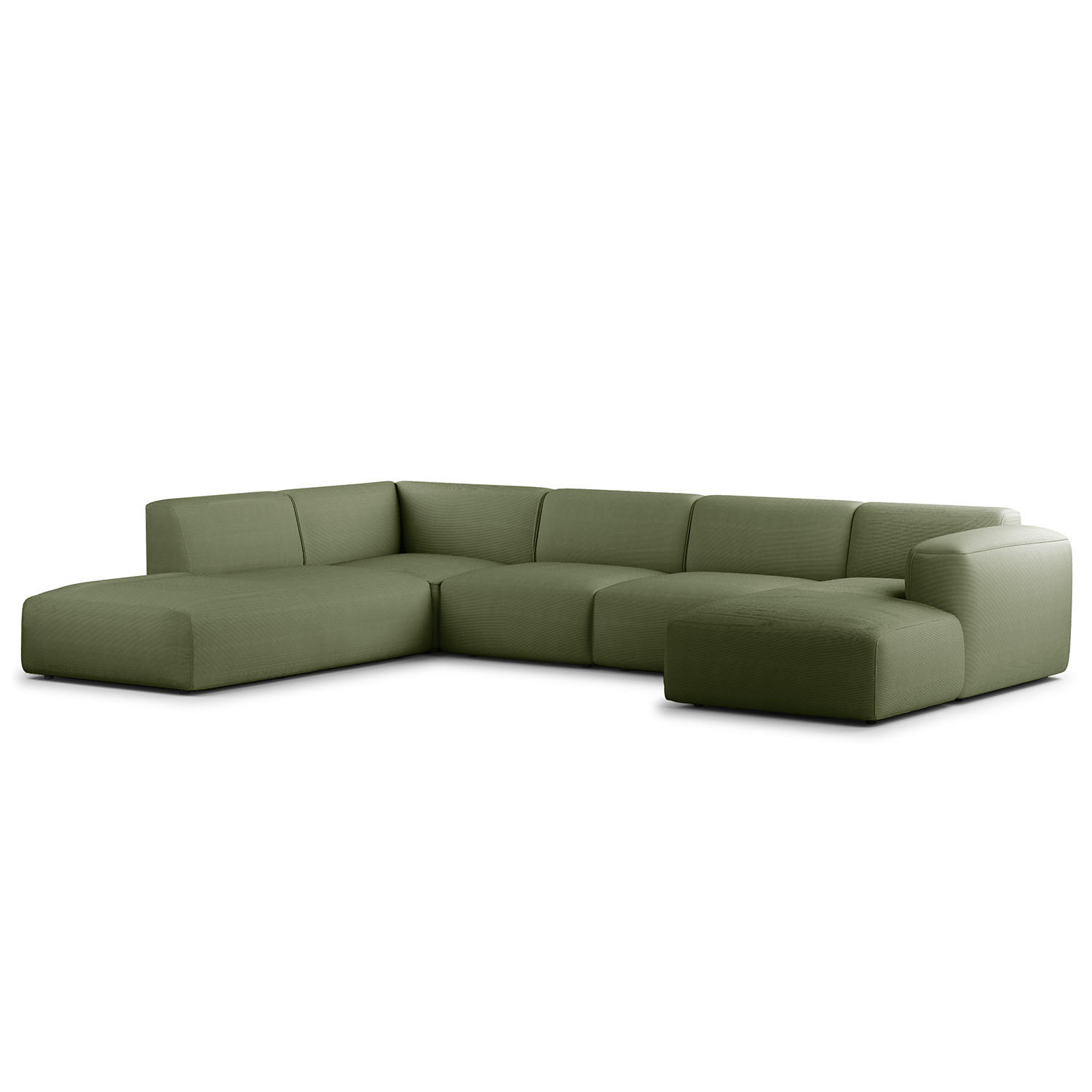 WOHNLANDSCHAFT mit Longchair - Dunkelgrün/Schwarz, Kunststoff/Textil (325/71/235cm) - home24