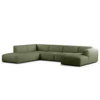 WOHNLANDSCHAFT mit Longchair - Dunkelgrün/Schwarz, Kunststoff/Textil (325/71/235cm) - home24