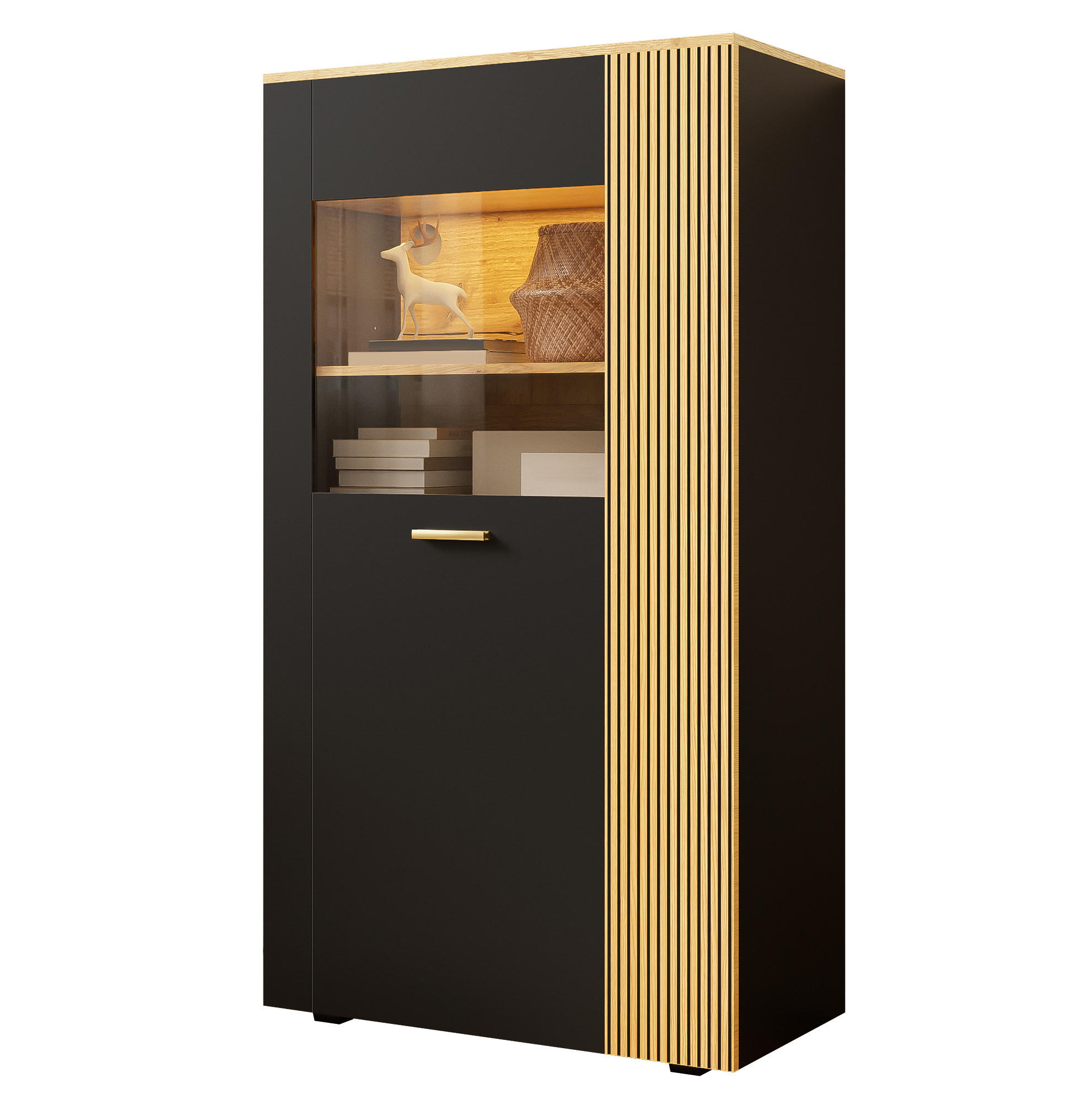 VITRINE 80/40/146 cm mit LED-Beleuchtung und Glastür in Schwarz - Schwarz, Holzwerkstoff (80/146/40cm) - BEAOK