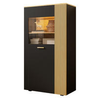 VITRINE 80/40/146 cm mit LED-Beleuchtung und Glastür in Schwarz - Schwarz, Holzwerkstoff (80/146/40cm) - BEAOK
