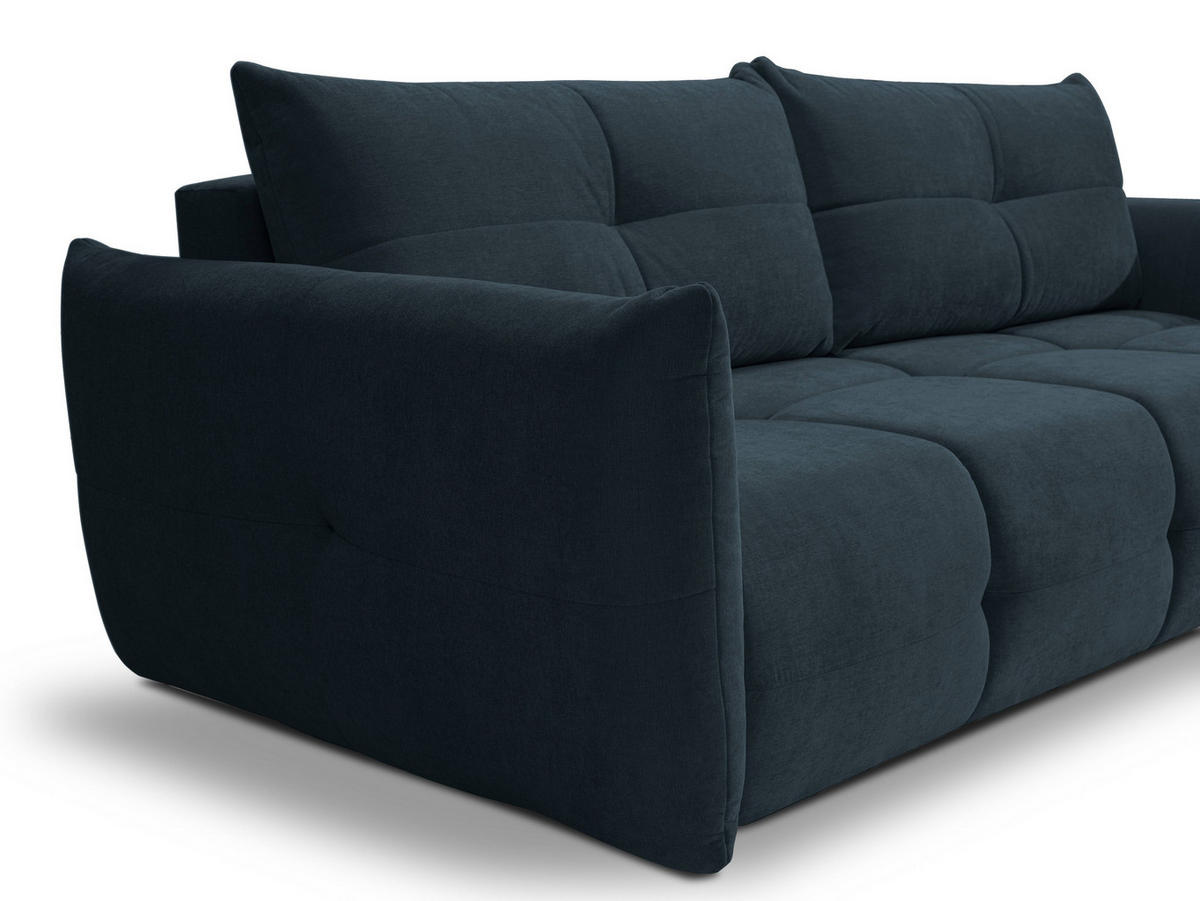 BETTSOFA MODA Blau Chenille-Stoff mit Schlaffunktion - Dunkelblau, Holz (245/86/110cm) - MASSENO