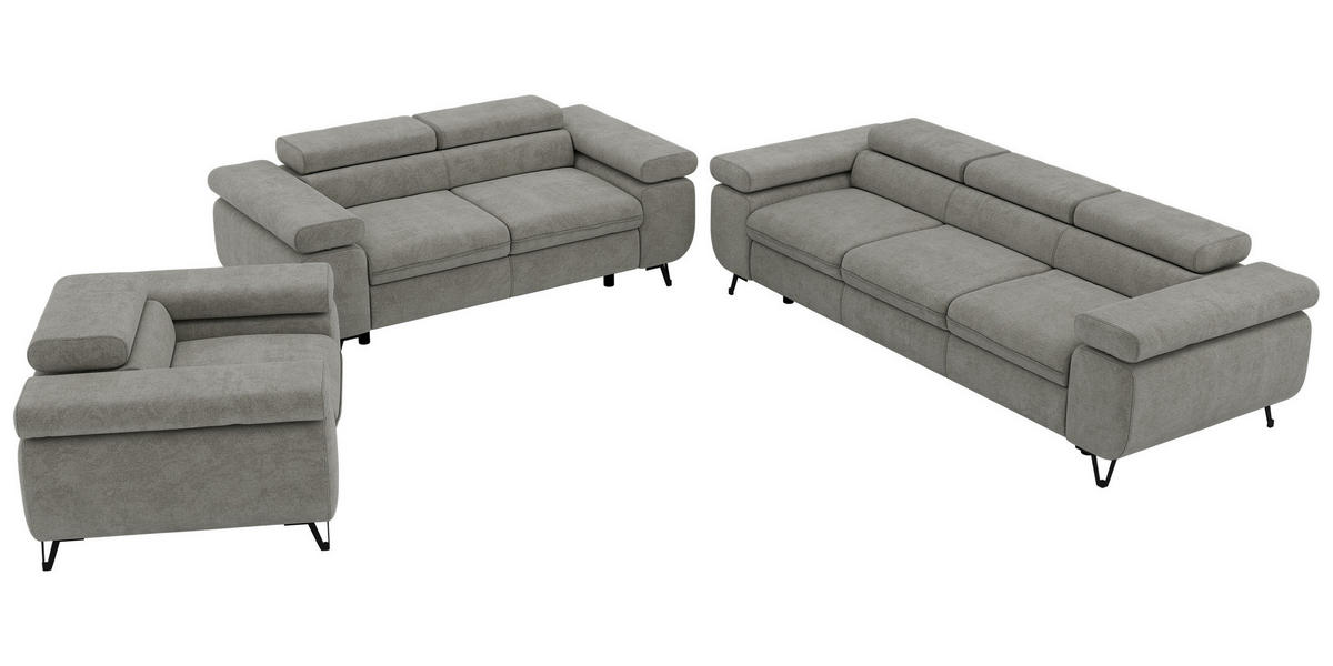 SEDACÍ SOUPRAVA PETER 1+2+3 - Šedá Strukturovaná látka - šedá/černá, kov/textil (262/76/99cm) - MKS