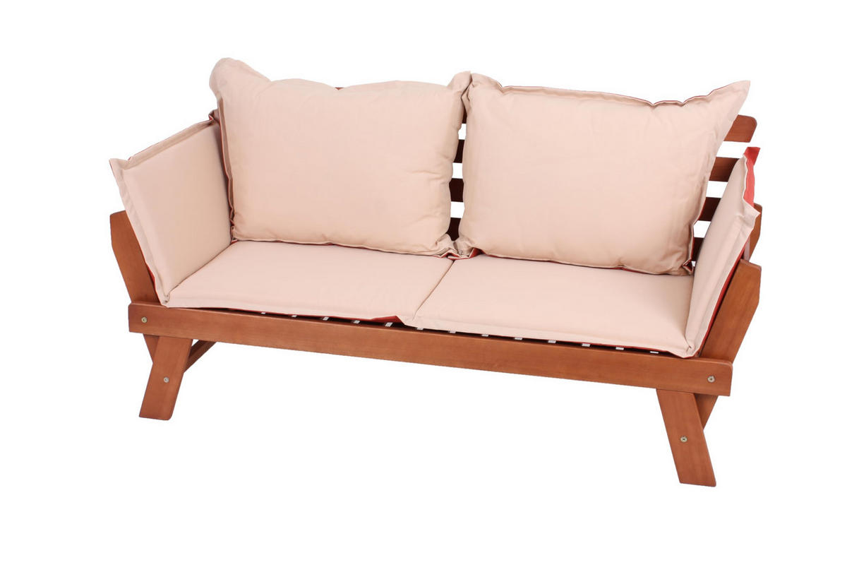 GARTENBANK Odense umklappbare Armlehnen Terrassenbank - Braun, Holz (72/75/195cm) - DELUKE