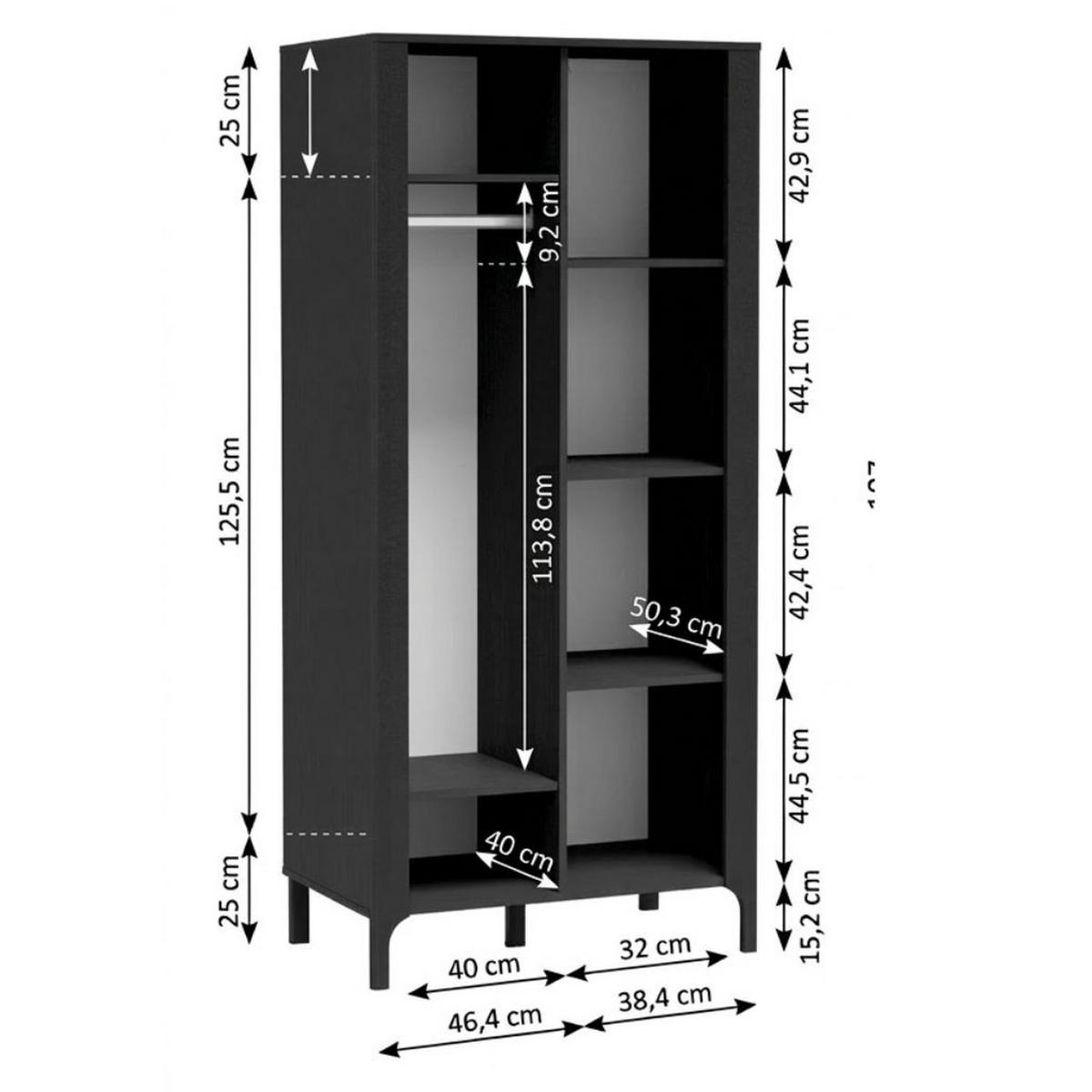 KLEIDERSCHRANK Malumi MM-7 90 x 197 x 54,5 cm Schwarz Paintflow - Schwarz, Holzwerkstoff (90/197/54.5cm) - Koseto