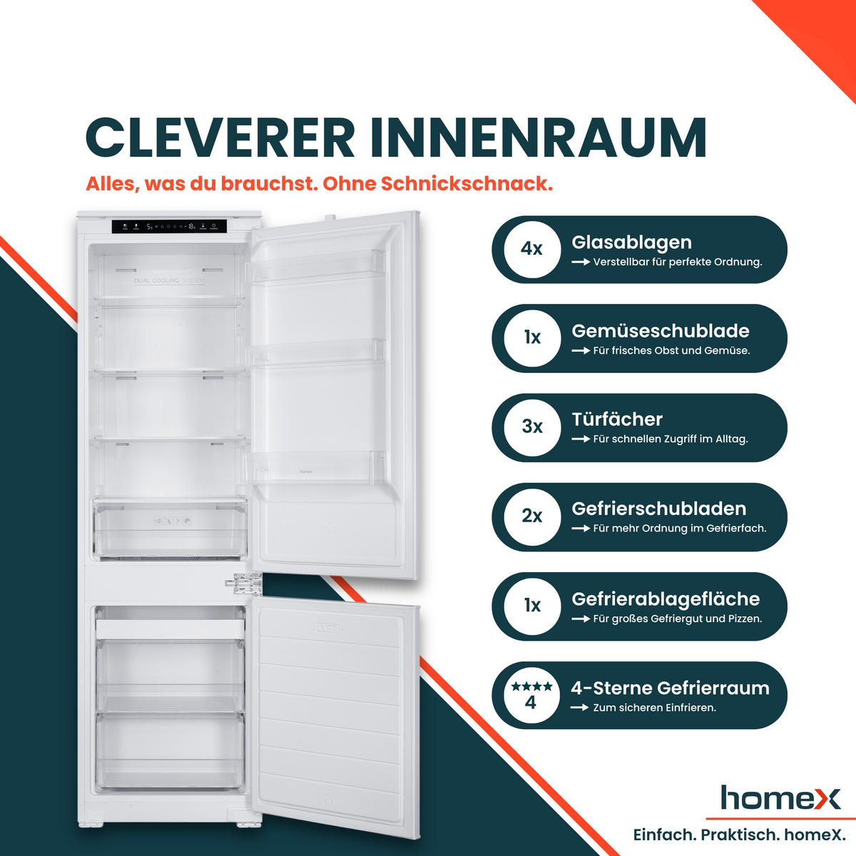 KÜHL-GEFRIER-KOMBINATION CFBN2531E, Einbaugerät, No Frost, 178cm hoch, 253 Liter, Schlepptürtechnik, Einbaukühlschrank mit Gefrierfach, 37 dB - Weiß, Glas/Kunststoff (54/178.6/54cm) - homeX