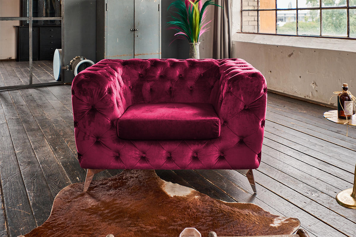 CHESTERFIELD-SESSEL NARLA Rot Velvet - Silberfarben/Rot, Textil/Metall (120/71/87cm) - KAWOLA