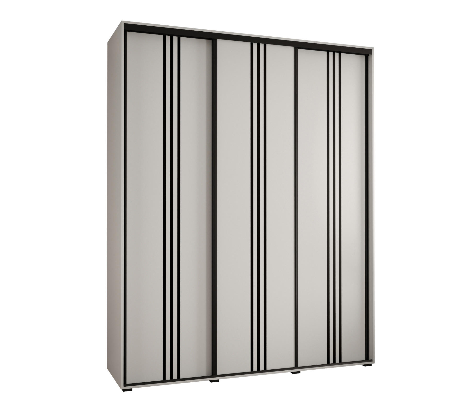 Abiks Möbel Schwebetürenschrank Weiß, Weiß, Schwarz 200x235x60 cm