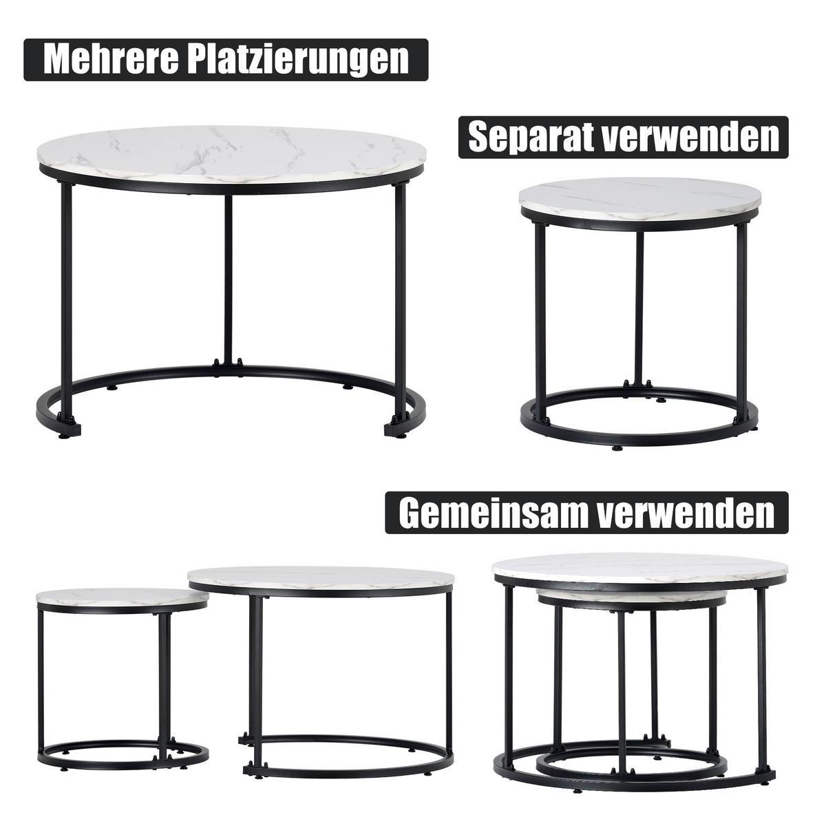 COUCHTISCH 50/70.5 cm in Weiß Marmoroptik aus MDF mit Metallgestell - Weiß, Holzwerkstoff (70.5/70.5/50cm) - OKMYHOME