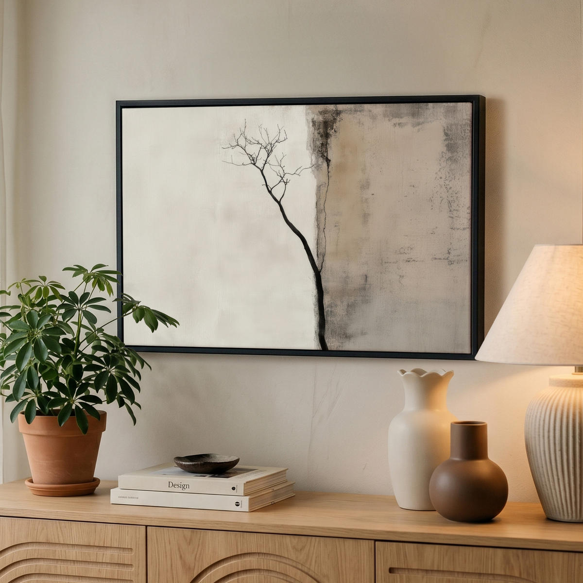 LEINWAND Bilder mit Rahmen - Wabi sabi - Pflanze - Beige - 60x40 - Taupe, Textil (60/40cm) - MuchoWow