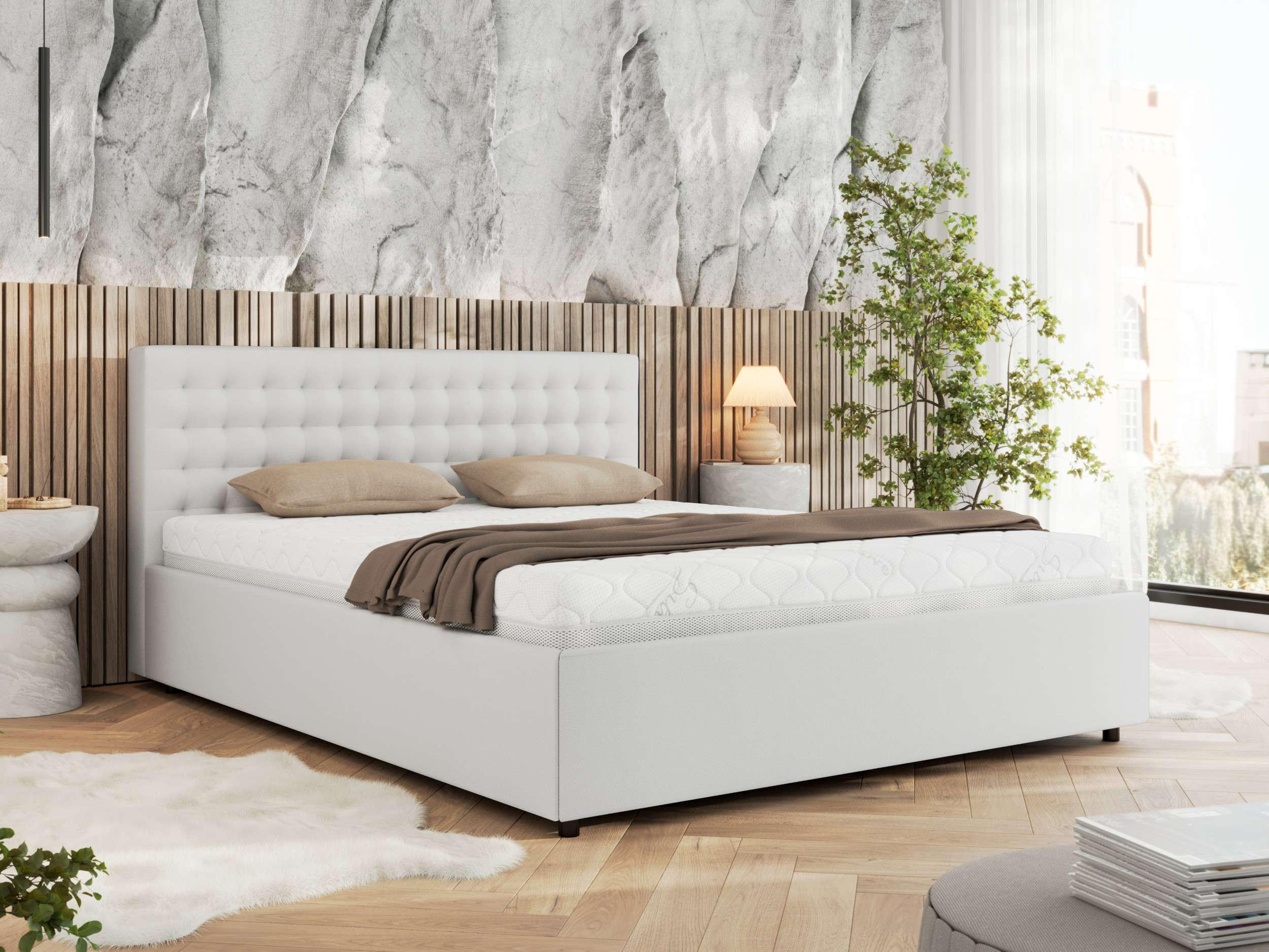 POLSTERBETT PAVO CLASSIC 140/200 - Weiß Kunstleder - ohne Matratze - Weiß, Textil (140/200cm) - MKS