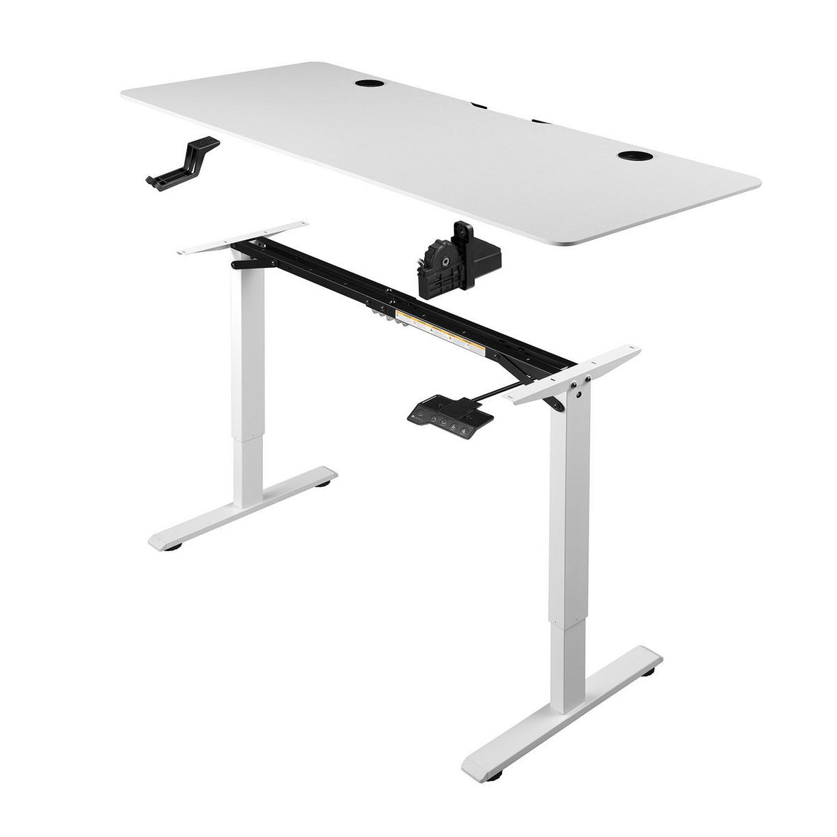 SCHREIBTISCH Office Stand weiß 140x60 cm höhenverstellbar - Weiß, Holz (60/140/117cm) - Juskys