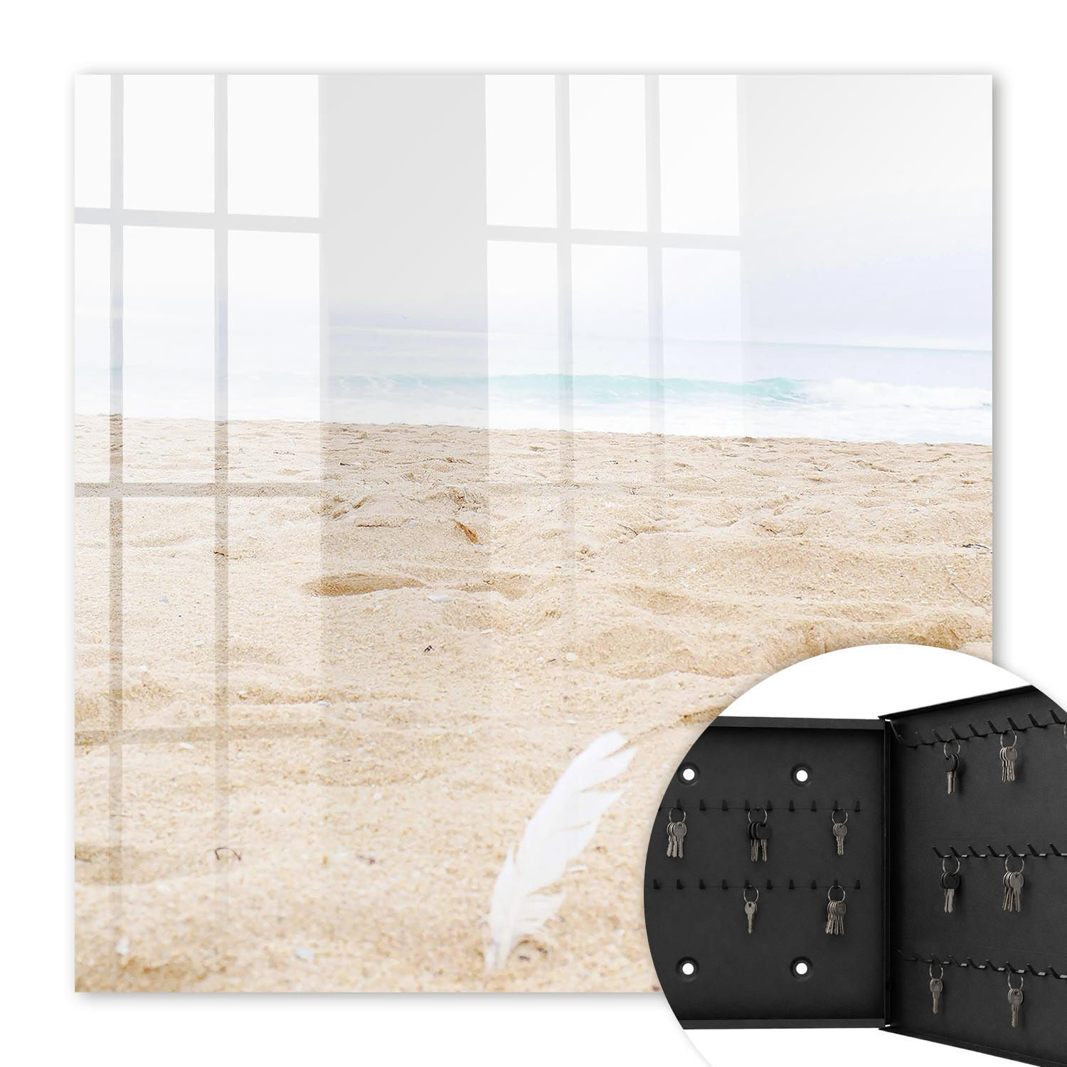 SCHLÜSSELBOX Schwarz 30x30 cm- Türöffnung nach rechts - Strandentspannung - Beige, Metall (30/30/5cm) - TULUP