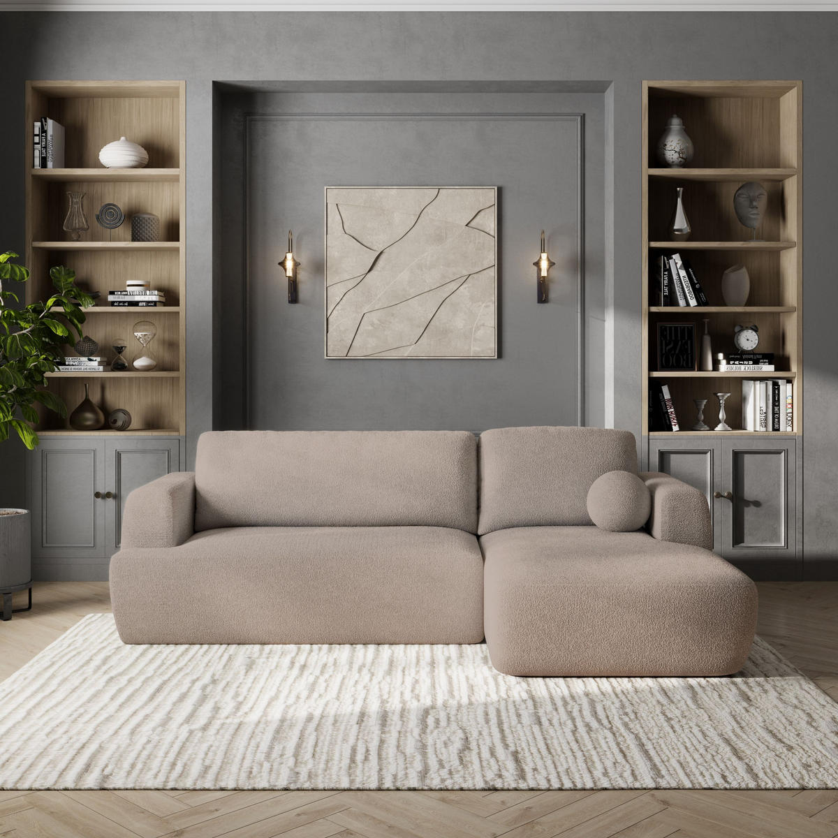 ROHOVÁ SEDAČKA SENTI béžová - černá/béžová, dřevo/textil (246/148cm) - MASSENO