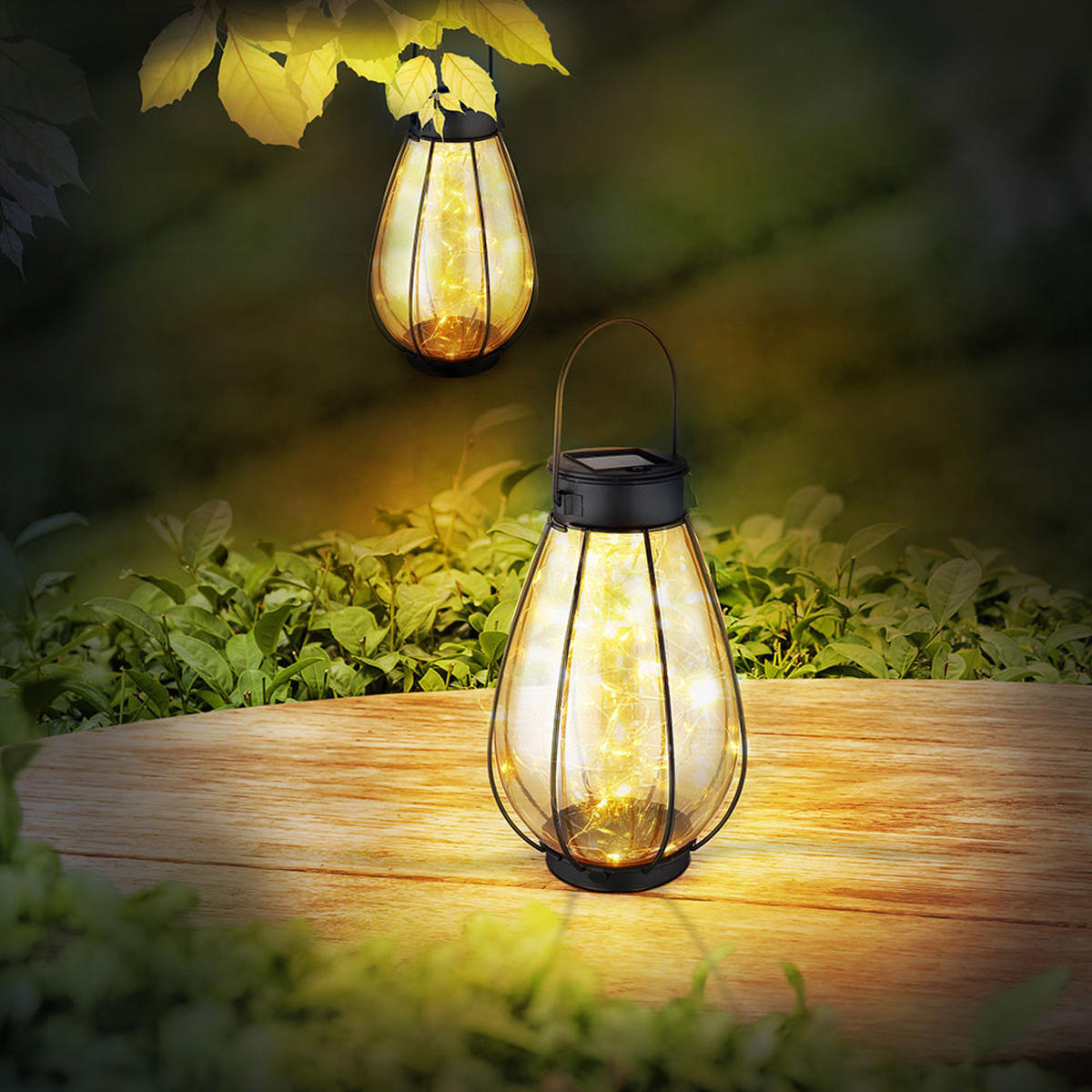 LED AUSSENLEUCHTE Metall Schwarz 2er Set - Schwarz, Glas (12/12/30cm) - Globo Lighting