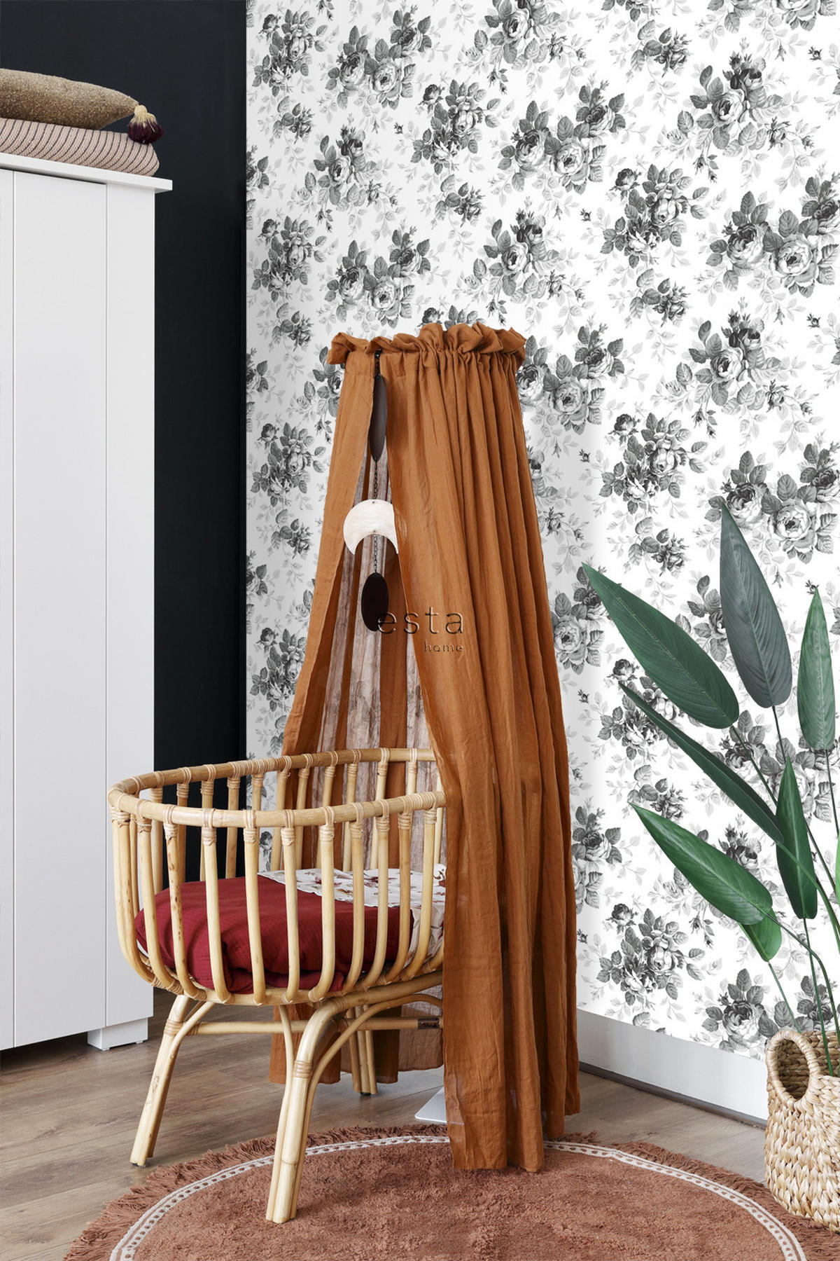 TAPETE Rosen 53 cm x 10.05 m - Schwarz, Papier (53/1000cm) - ESTAhome