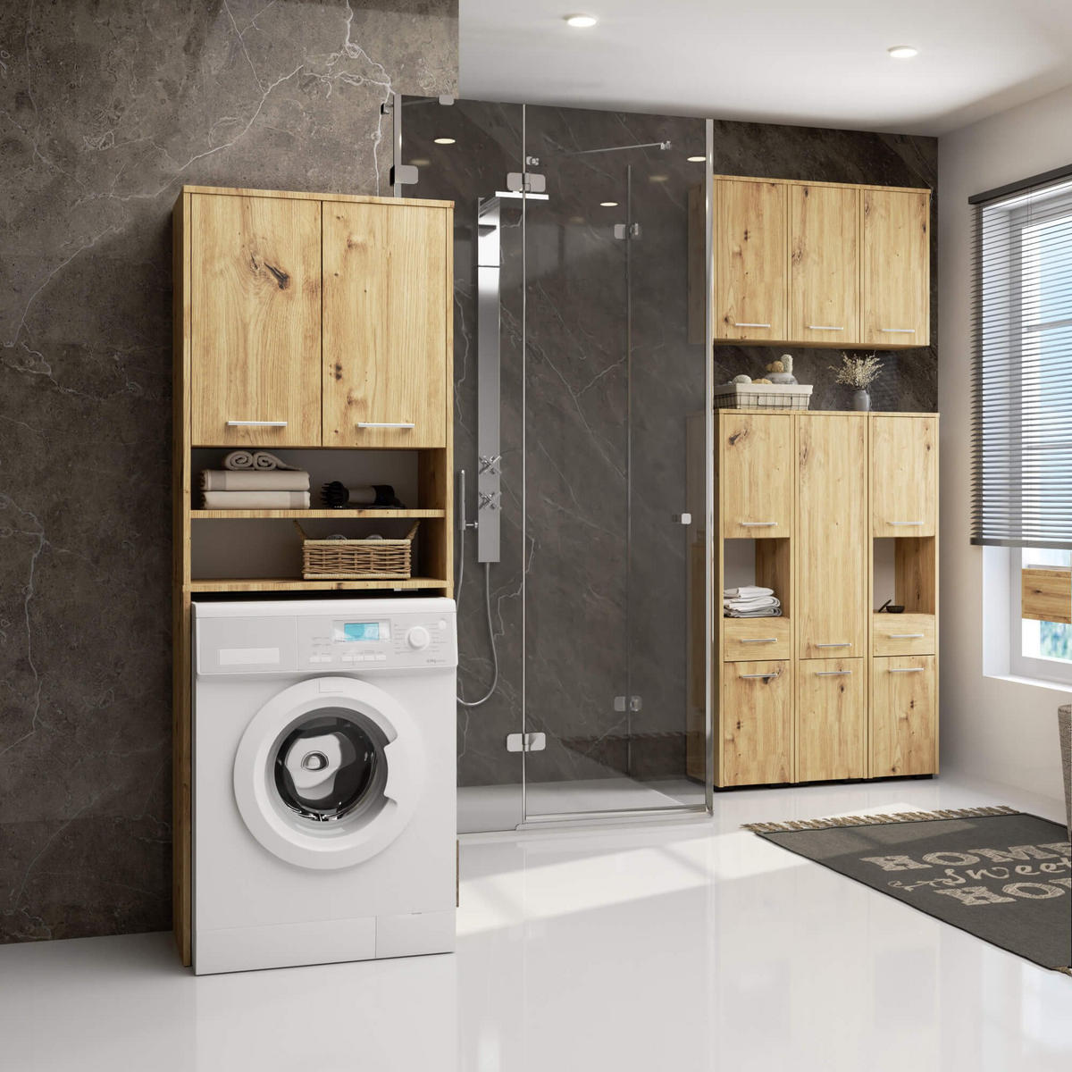 WASCHMASCHINENSCHRANK FIN, Artisan, 64x30x180 cm - Eiche Artisan, Holz (64/180/30cm) - Milordbikes