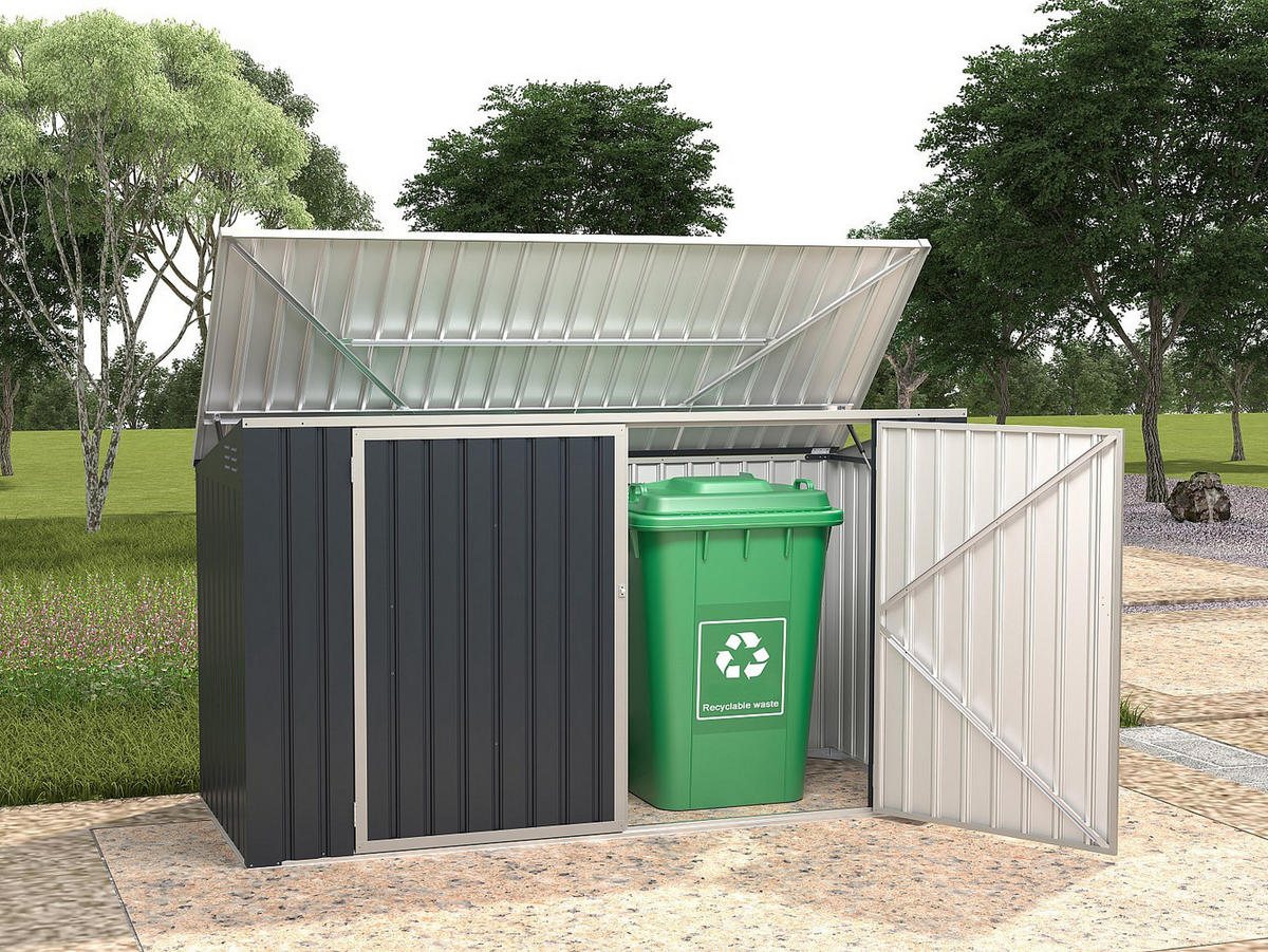 MÜLLTONNENBOX - 235cm x 97cm - Stahl - anthrazitgrau - ILARIO - Anthrazit, Metall (235/112/97cm) - Vente-Unique