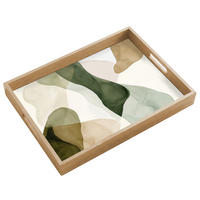 TABLETT - Japandi - Abstrakt - Grün - 50x35 cm - Grün, Holz (50/5/5cm) - OnlyWow