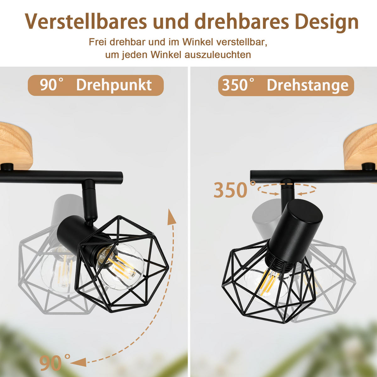 DECKENSTRAHLER Brythvin 28/9.2/15.3 cm - Schwarz/Braun, Holz/Metall (28/9.2/15.3cm) - ZMH