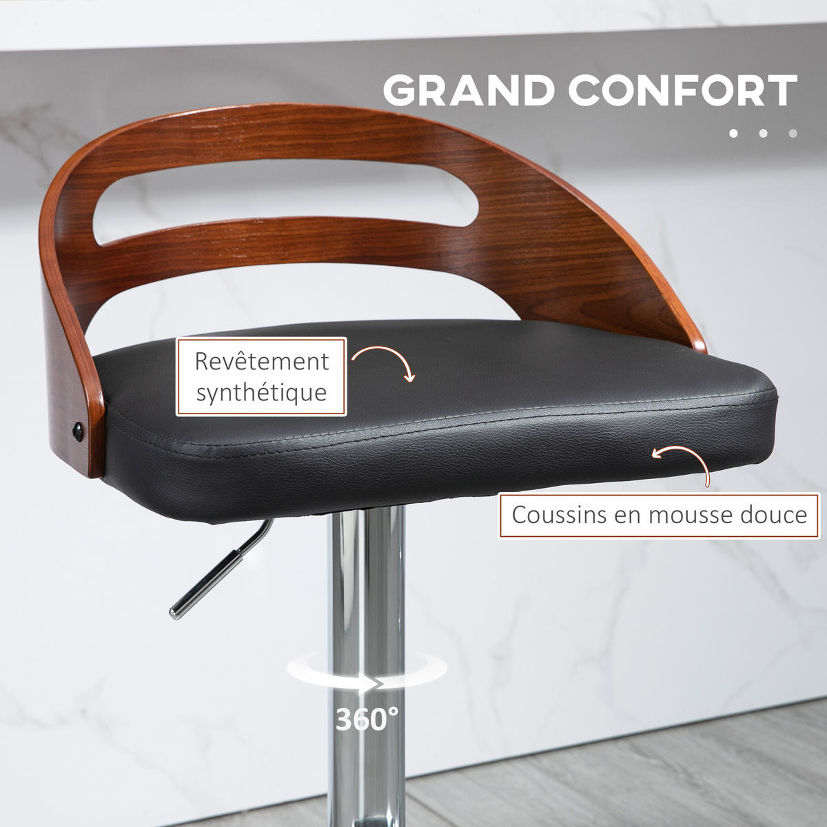 BARHOCKER 2er-Set DE-14696 höhenverstellbar & schwenkbar mit Holz-Dekor Schwarz - Schwarz, Metall (44.5/100/46.5cm) - ComfortXL