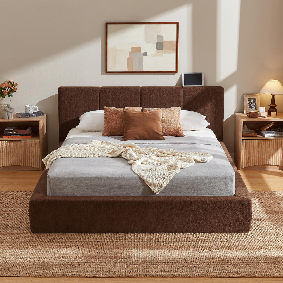 POLSTERBETT 140/200, komprimiert verpackt, Chenille, Metall Bettgestell, Braun - Braun, Textil (140/200cm) - LVHOM