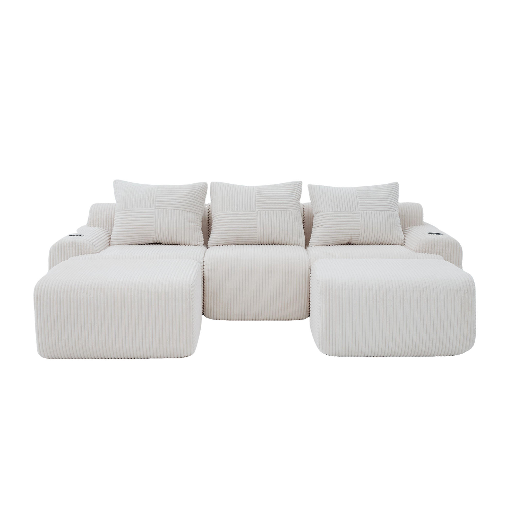 WOHNLANDSCHAFT 268/174/80 cm Beige mit 2 Fußhocker, 2 Becherhalter und Aufbewahrungstaschen - Beige, Textil (268/80/174cm) - Oxeza