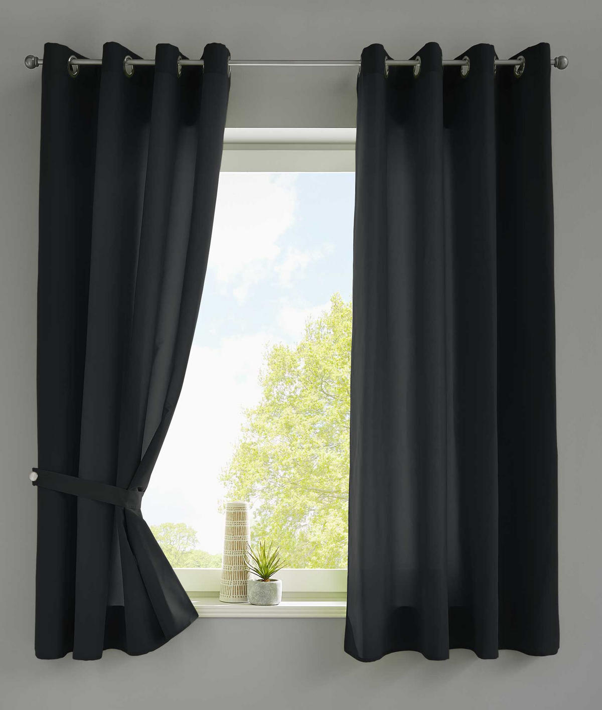 VORHANG 2ER SET BERLIN HxB 145x140cm Schwarz - Schwarz, Textil (140/145/145cm) - Gardinenbox