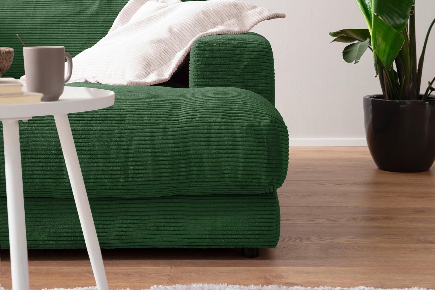 BIG SOFA XL MADELINE Smaragdgrün Cord - Smaragdgrün/Schwarz, Kunststoff/Textil (290/85/190cm) - KAWOLA