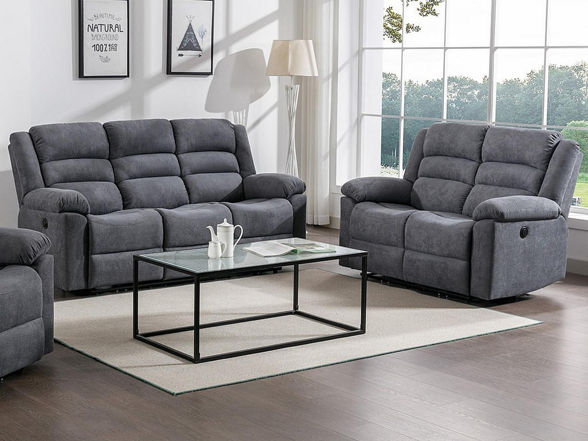 COUCHGARNITUR - 5 Personen - stoff - grau Burolo - Grau, Kunststoff/Textil (144/103/95cm) - Vente-Unique