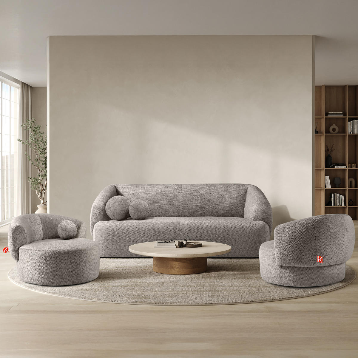 EINZELSOFA VIRA, Kühles Braun, Chenille - Graubraun/Schwarz, Holz/Holzwerkstoff (210/84/100cm) - KONSIMO®