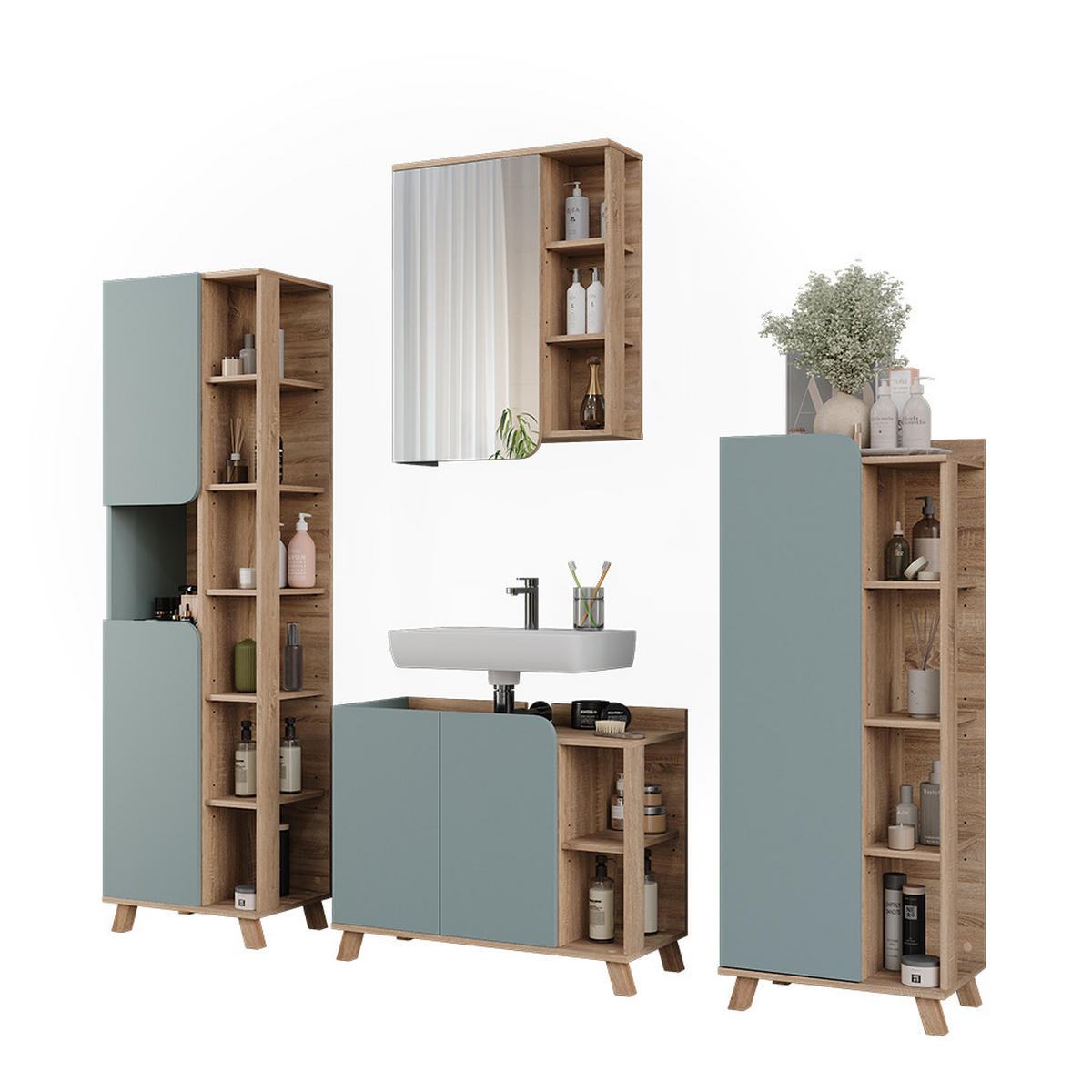 BADMÖBEL-SET Karen Sonoma/Blau 4 Teile - Blau, Holzwerkstoff (80/65/35cm) - Vicco