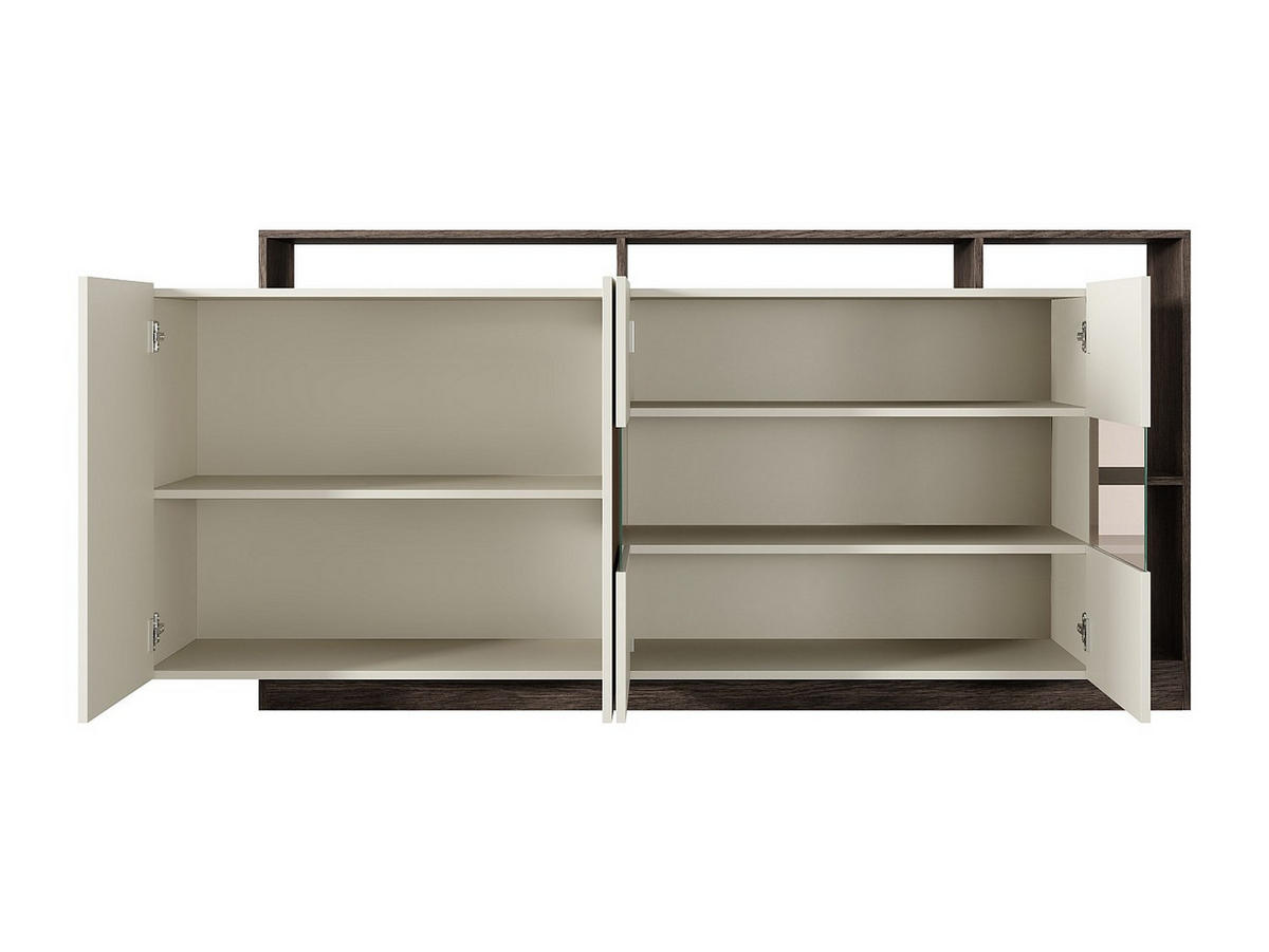 SIDEBOARD mit 4 Türen & 4 Ablagefächern - Mit LED-Beleuchtung - Beige und Natur Dunkel - IDESIA - Naturfarben, Holz (200/92.8/43.6cm) - Vente-Unique