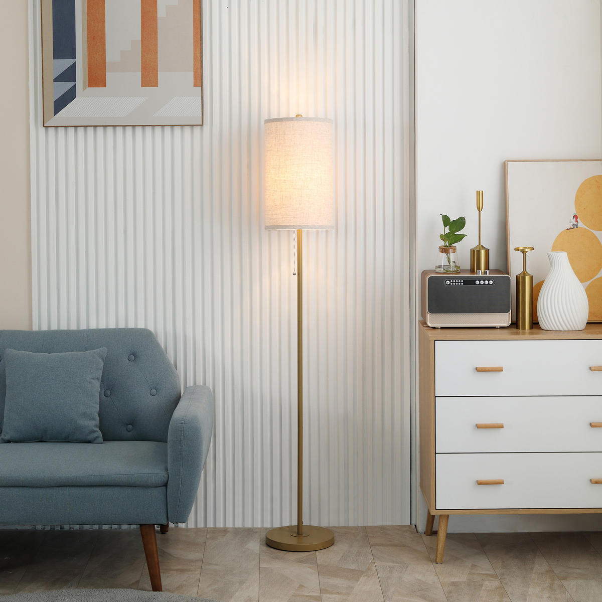 STEHLAMPE Leinen Stahl Cremeweiß - Weiß, Textil (25.5/25.5/157cm) - HOMCOM
