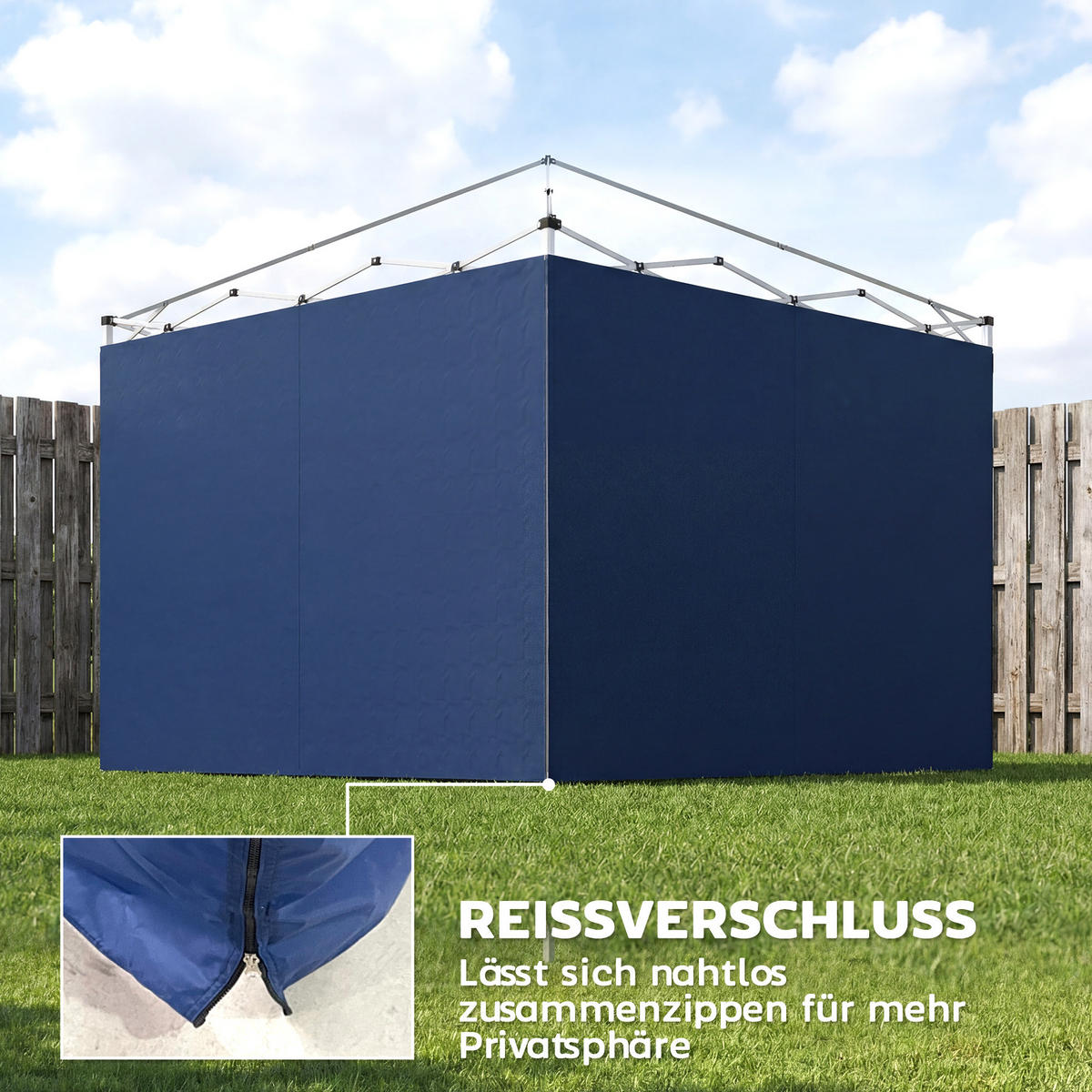 SEITENTEILE-FÜR-PAVILLON 3er Set Oxford-Gewebe Blau - Dunkelblau, Textil (200/1/300cm) - Outsunny