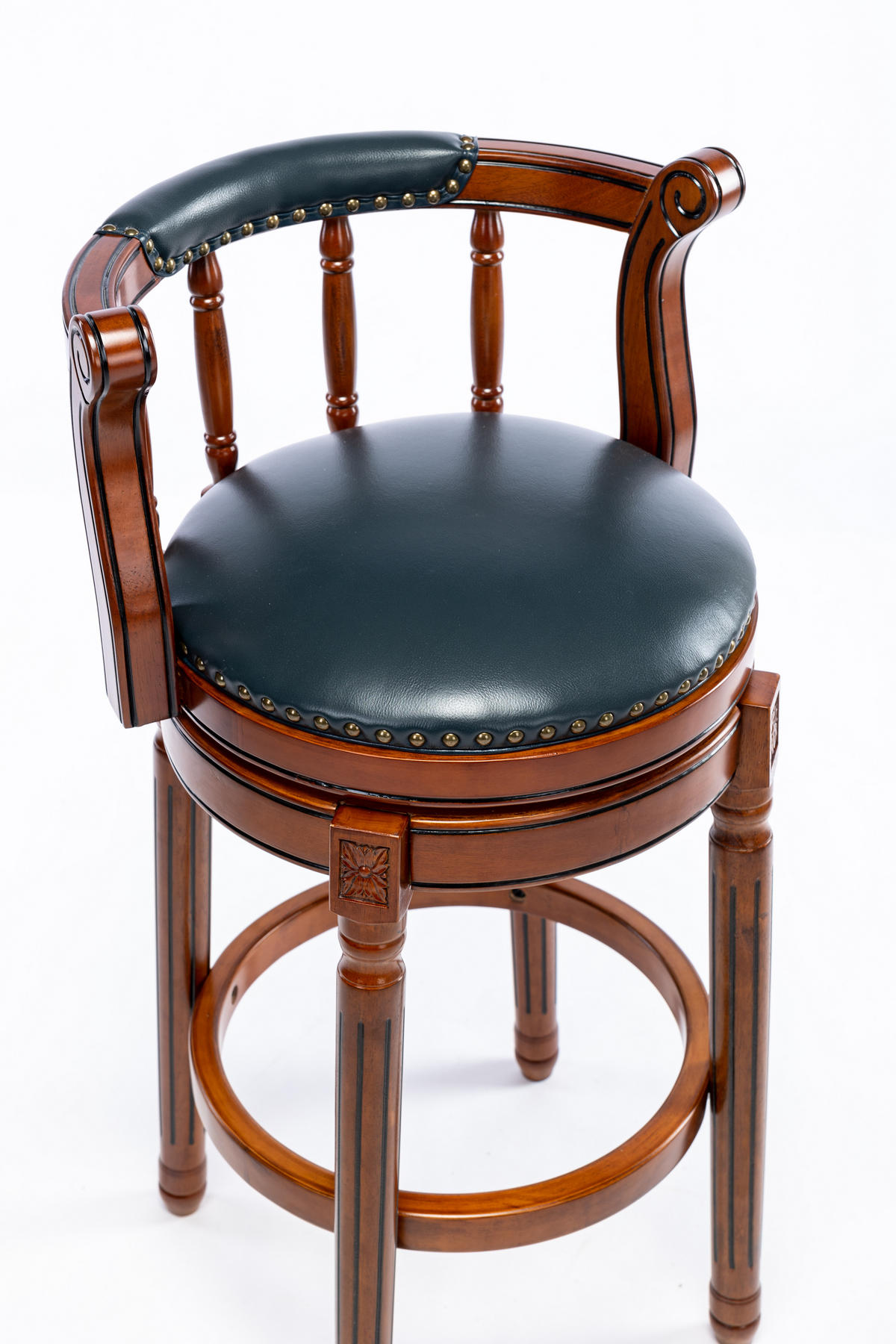 BARHOCKER 1er-Set Blau mit Echtleder und Rückenlehne - Blau, Holz (54.8/96/54.8cm) - PANGIVO